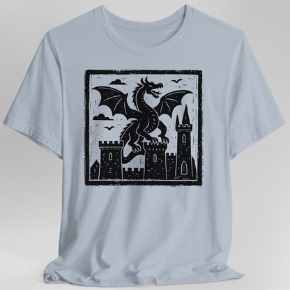 Printify T-Shirt Light Blue / S Medieval Woodcut Dragon Shirt