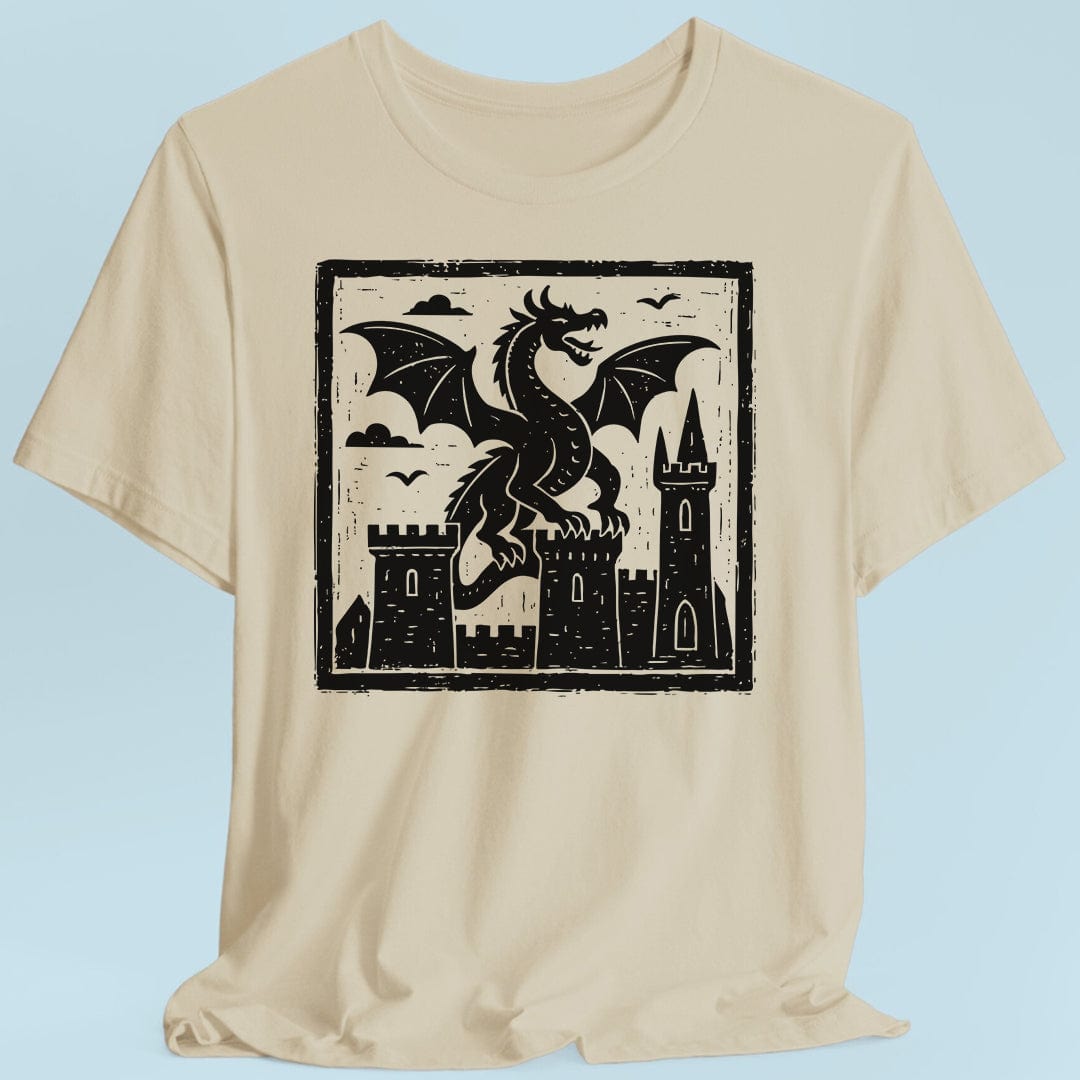 Printify T-Shirt Sand / S Medieval Woodcut Dragon Shirt