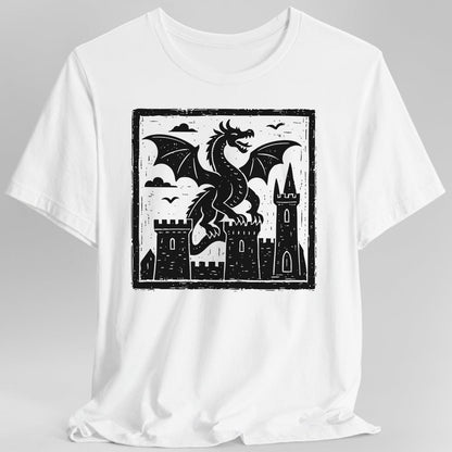 Printify T-Shirt White / S Medieval Woodcut Dragon Shirt