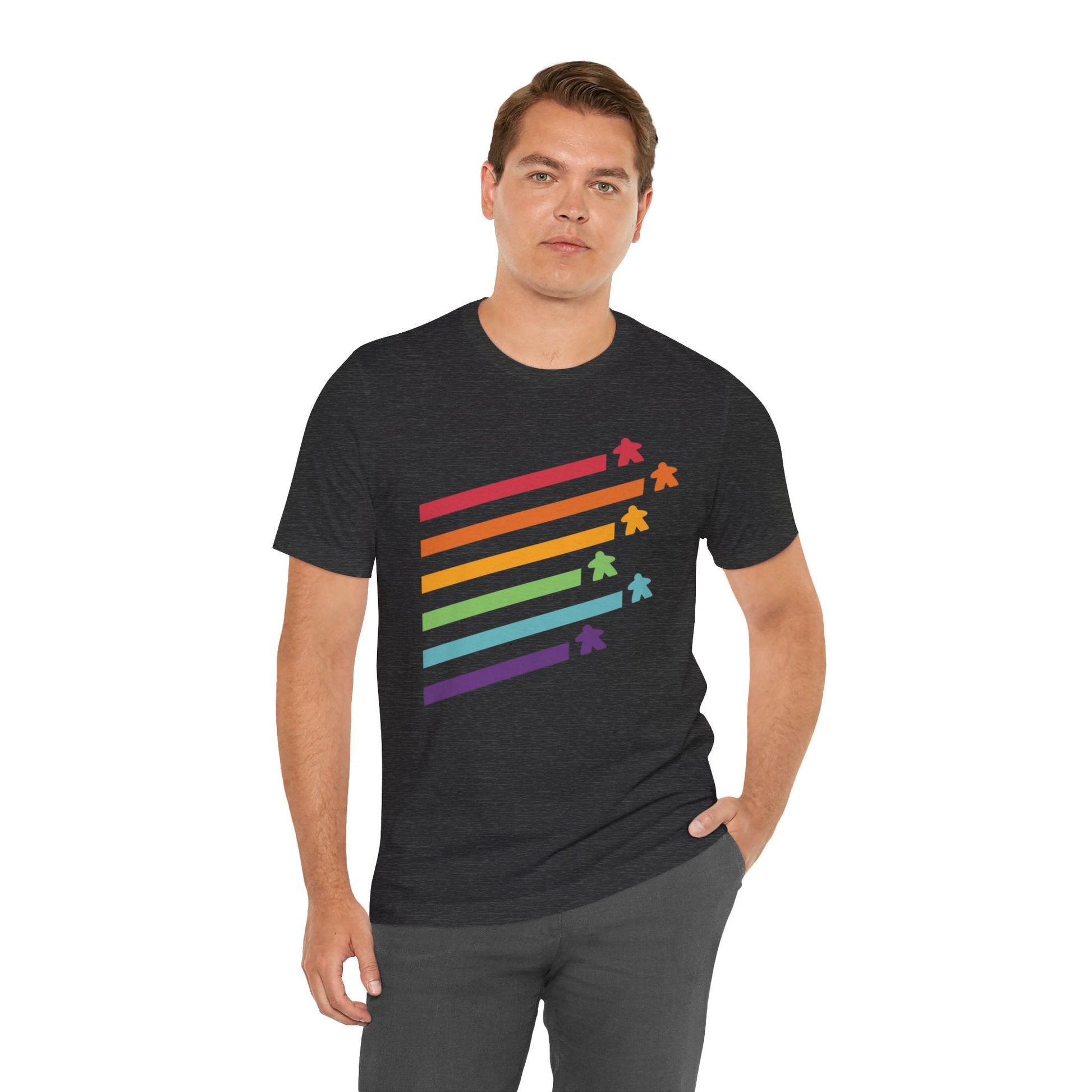 Printify T-Shirt Meeple Shirt - Retro Rainbow Board Game Shirt