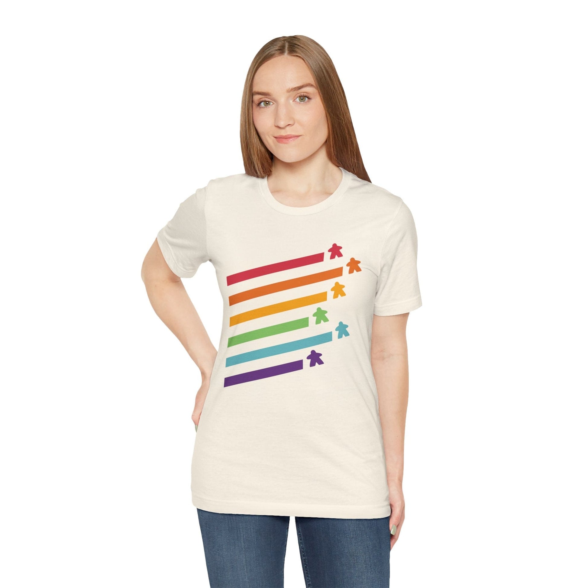 Printify T-Shirt Meeple Shirt - Retro Rainbow Board Game Shirt