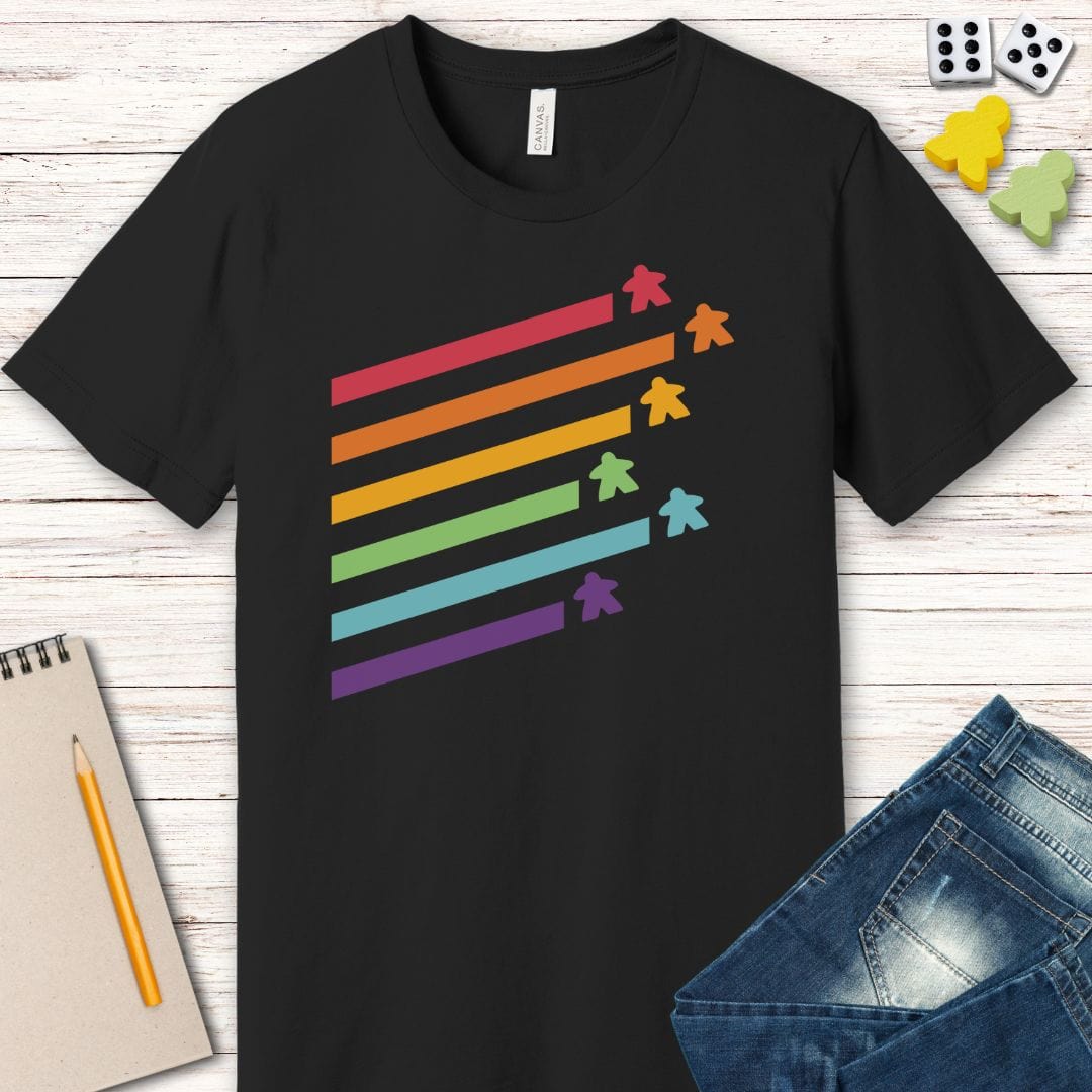 Printify T-Shirt Meeple Shirt - Retro Rainbow Board Game Shirt