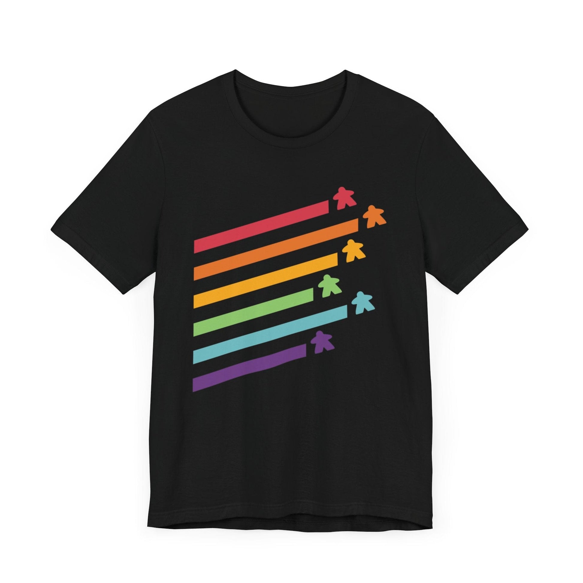 Printify T-Shirt Black / S Meeple Shirt - Retro Rainbow Board Game Shirt