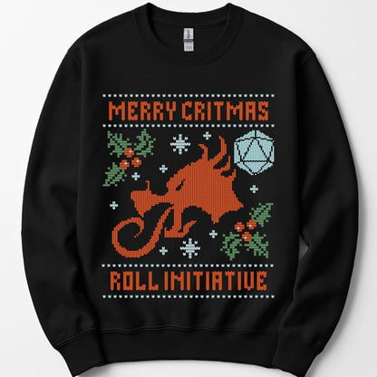 Printify Sweatshirt Black / S Merry Critmas Initiative Ugly Sweater Sweatshirt