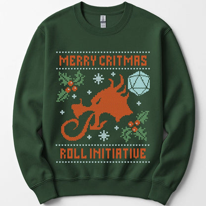 Printify Sweatshirt Forest Green / S Merry Critmas Initiative Ugly Sweater Sweatshirt