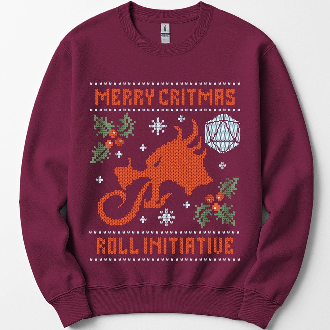 Printify Sweatshirt Maroon / S Merry Critmas Initiative Ugly Sweater Sweatshirt