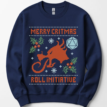 Printify Sweatshirt Navy / S Merry Critmas Initiative Ugly Sweater Sweatshirt