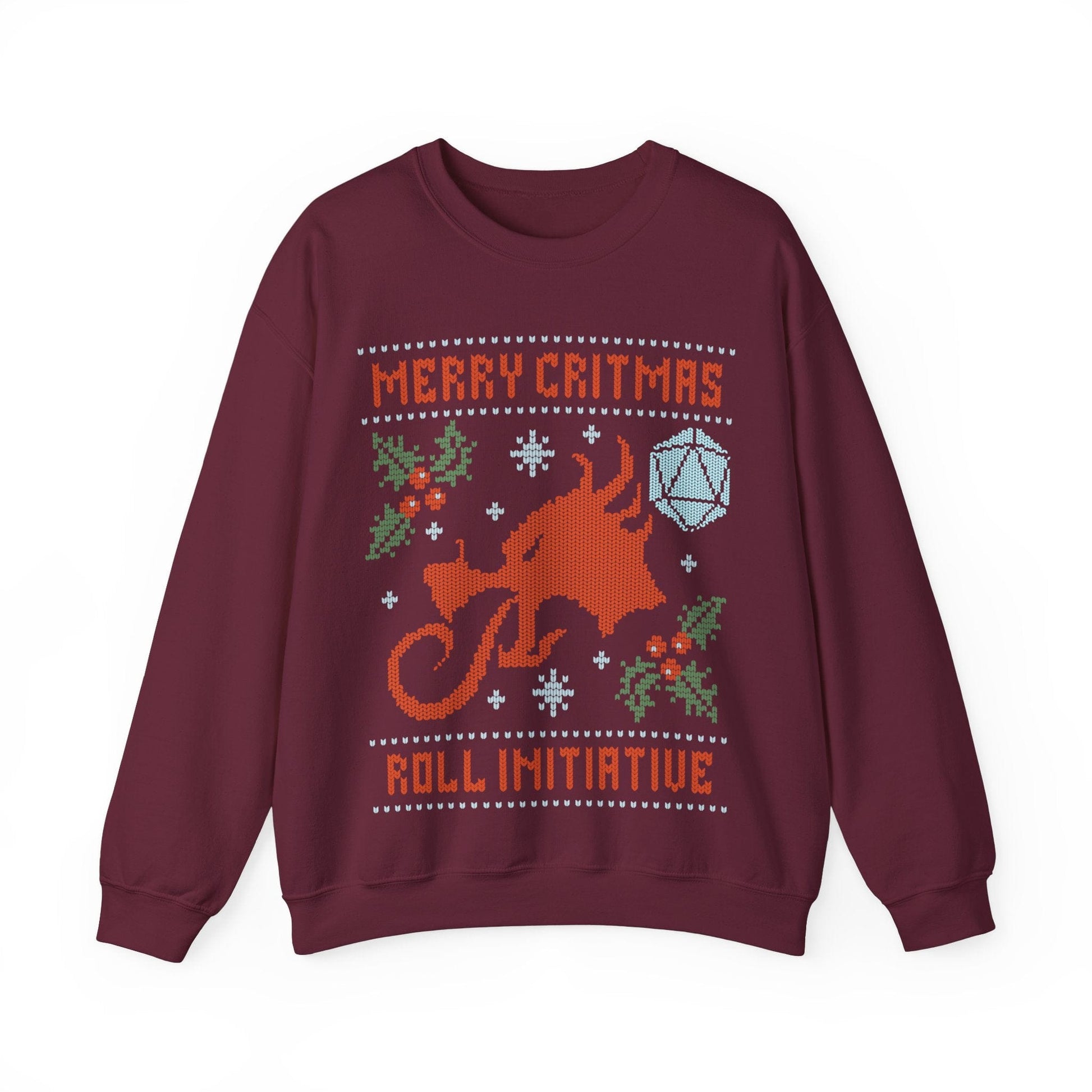 Printify Sweatshirt S / Maroon Merry Critmas Initiative Ugly Sweater Sweatshirt