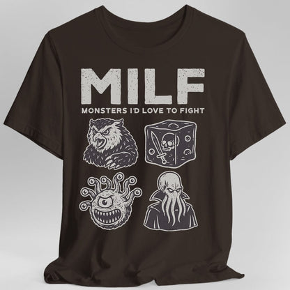 Printify T-Shirt Dark Chocolate / S MILF – Monsters I’d Love to Fight D&D T-Shirt