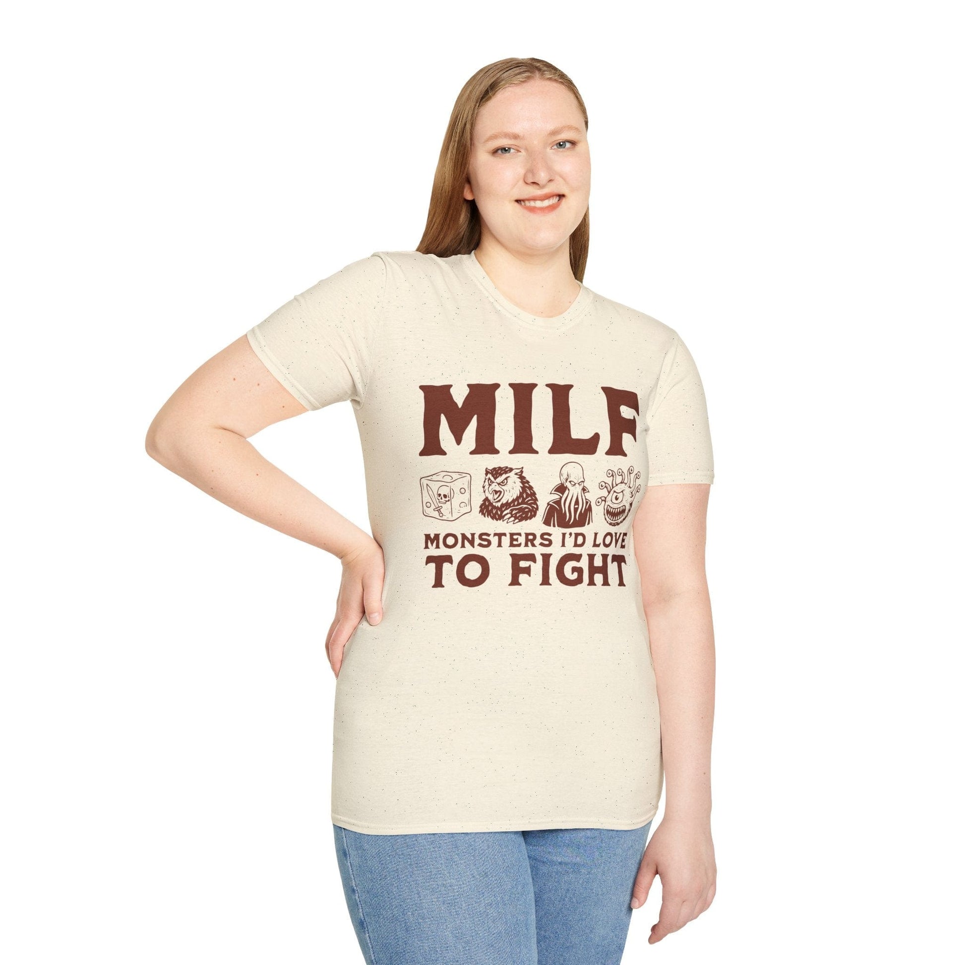 Printify T-Shirt MILF – Monsters I’d Love to Fight Funny D&D T-Shirt