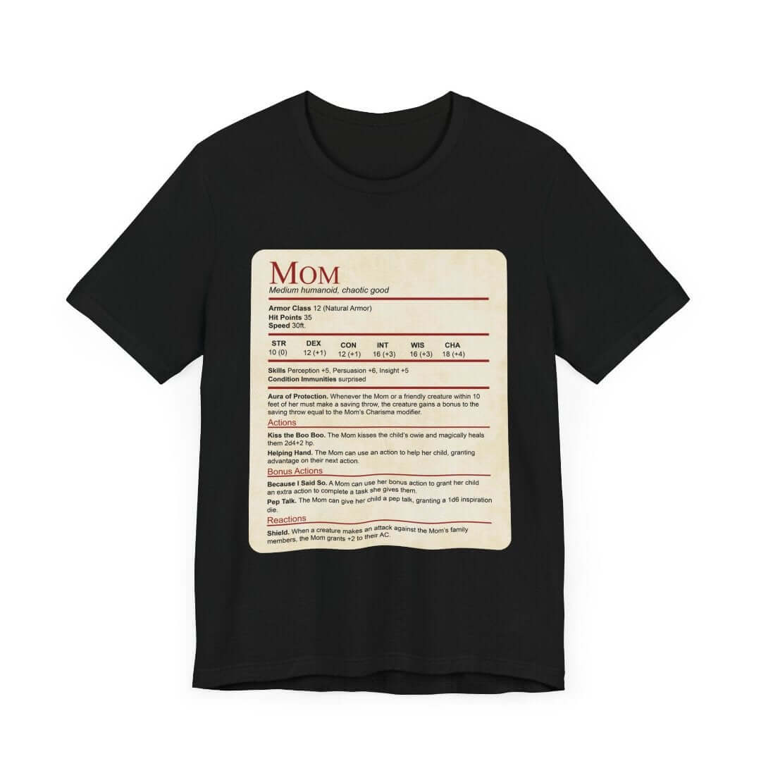 Printify T-Shirt Black / S Mom DND Shirt - Funny Stat Block