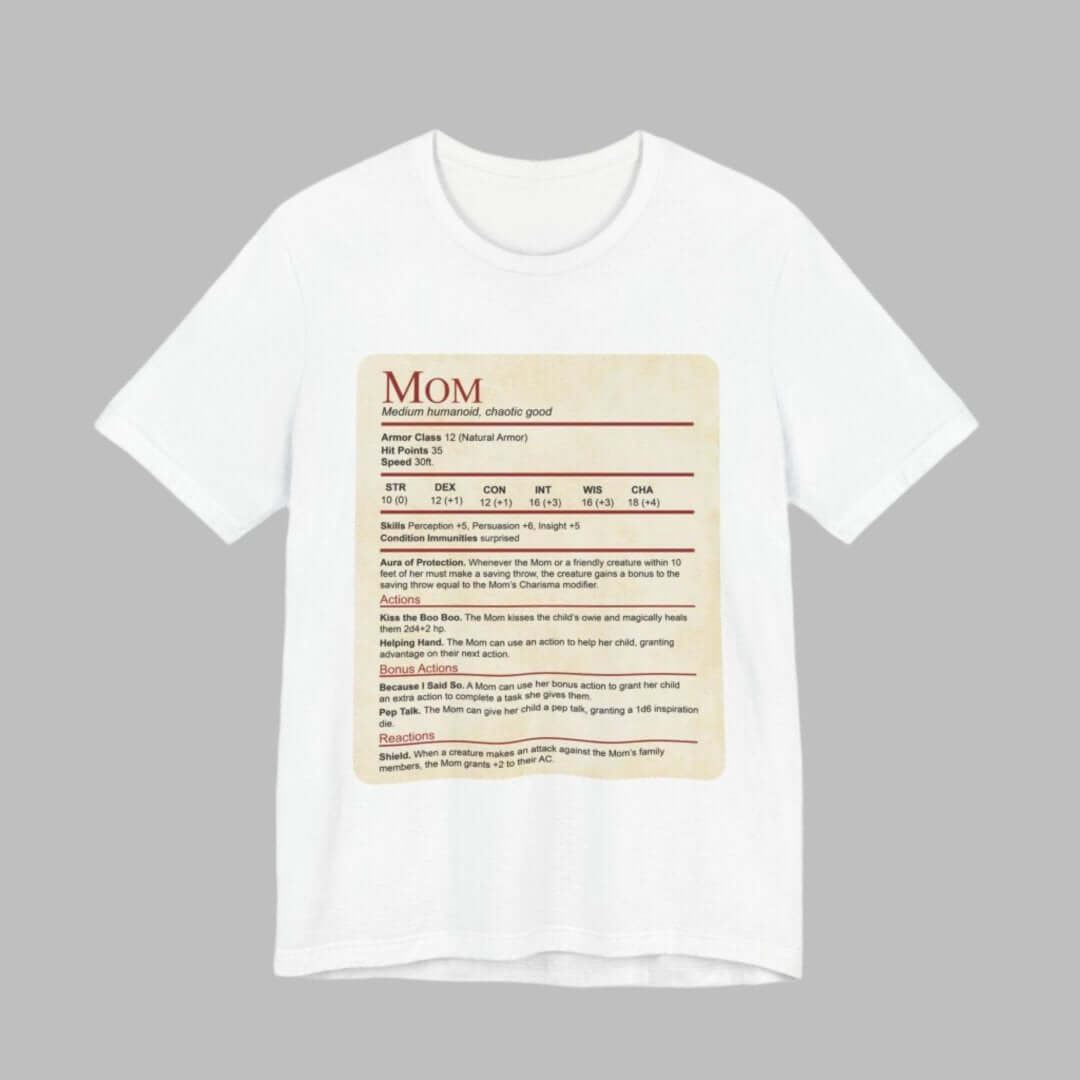 Printify T-Shirt White / S Mom DND Shirt - Funny Stat Block