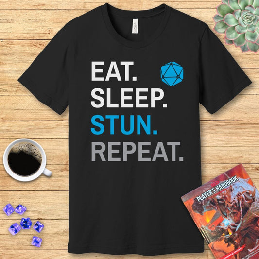 Printify T-Shirt Monk Class T-Shirt – 'Eat, Sleep, Stun, Repeat'