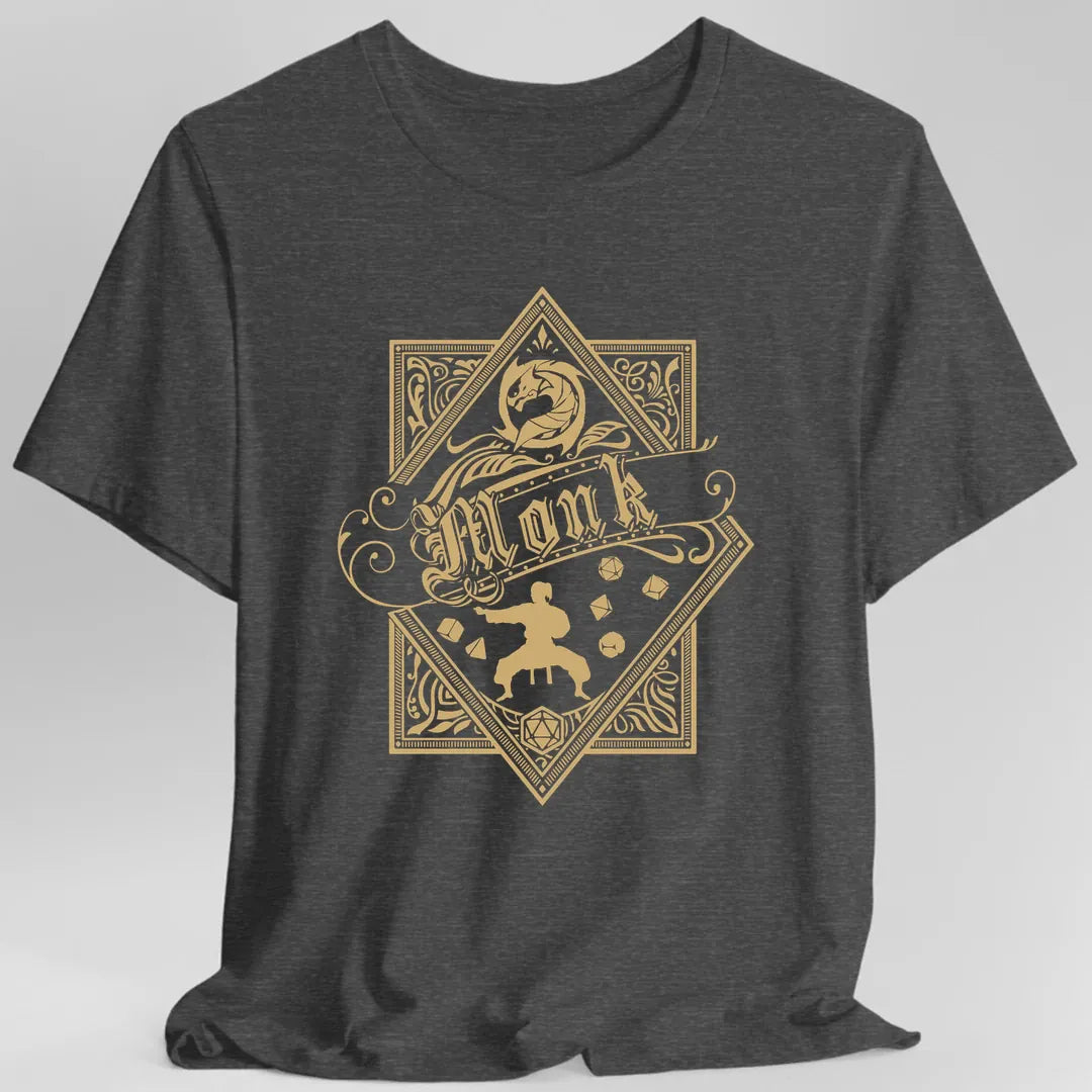 Printify T-Shirt Dark Heather Grey / S Monk D&D Class Emblem T-shirt