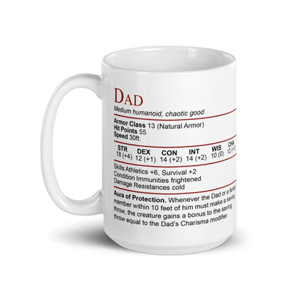 DnD Dad Stat Block Mug – Funny Dungeons & Dragons Coffee Mug for Dad Mug