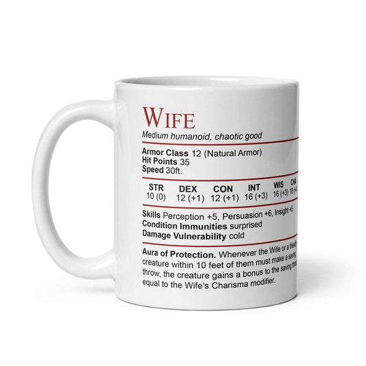 DnD Wife Stat Block Mug – Funny Dungeons & Dragons Gift for Wife Mug