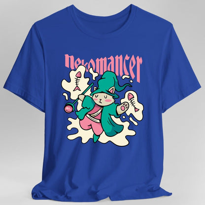The same Nekomancer cat design, on a royal t-shirt.