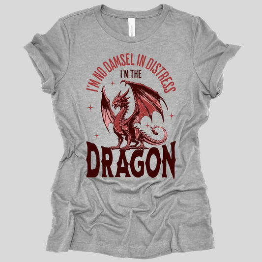 Printify T-Shirt Athletic Heather / S No Damsel In Distress Dragon Feminism Women's Shirt