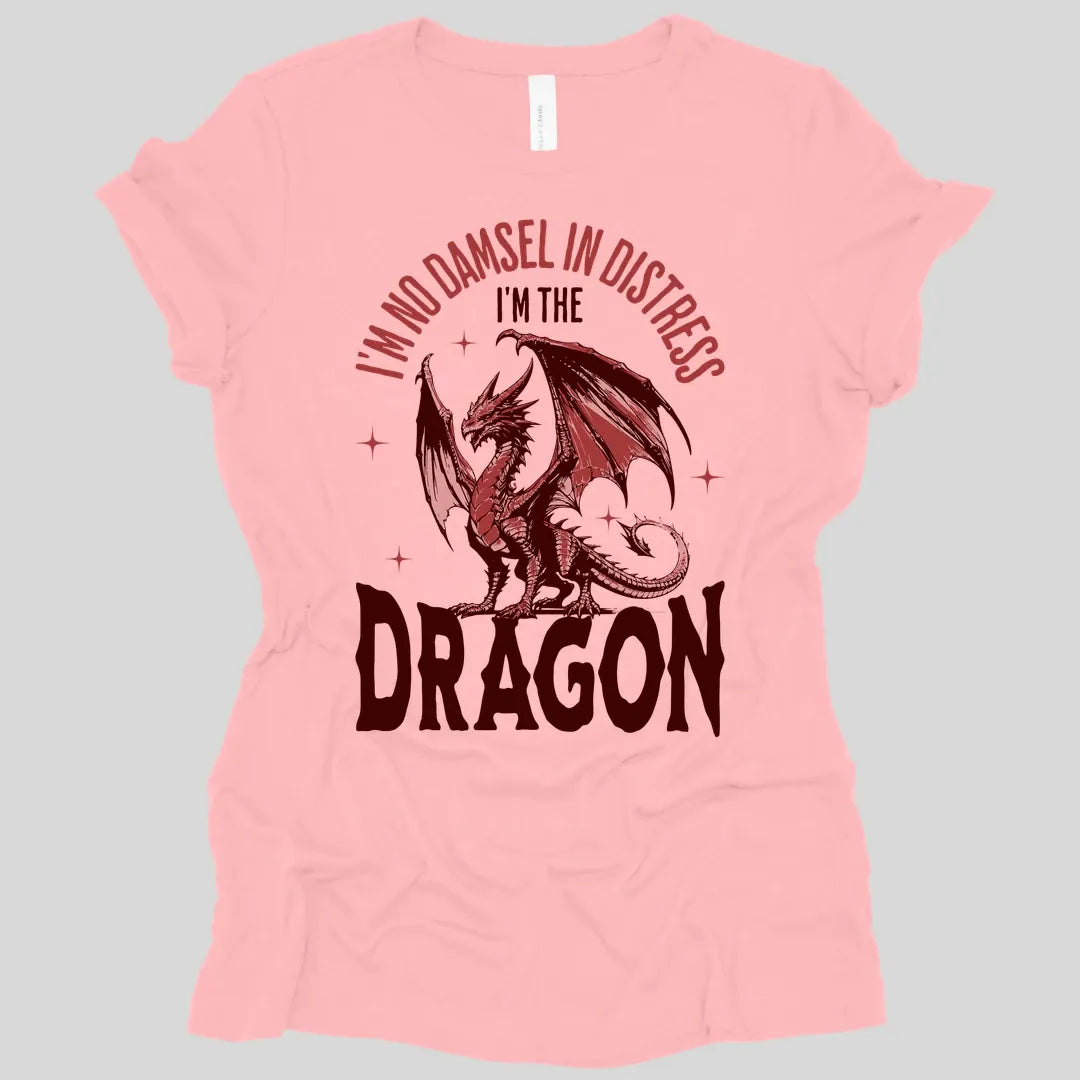 Printify T-Shirt Pink / S No Damsel In Distress Dragon Feminism Women's Shirt
