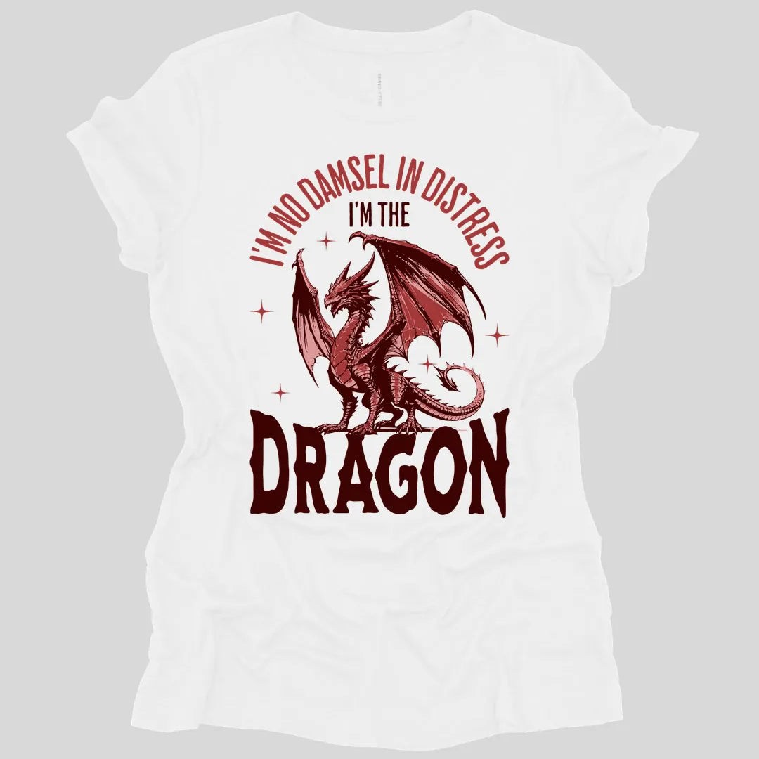 Printify T-Shirt White / S No Damsel In Distress Dragon Feminism Women's Shirt