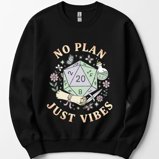 Printify Sweatshirt Black / S No Plan Just Vibes D&D Sweatshirt