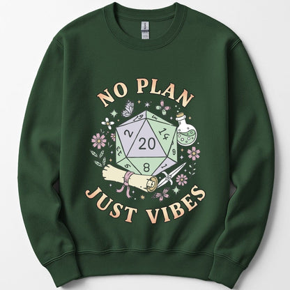 Printify Sweatshirt Forest Green / S No Plan Just Vibes D&D Sweatshirt