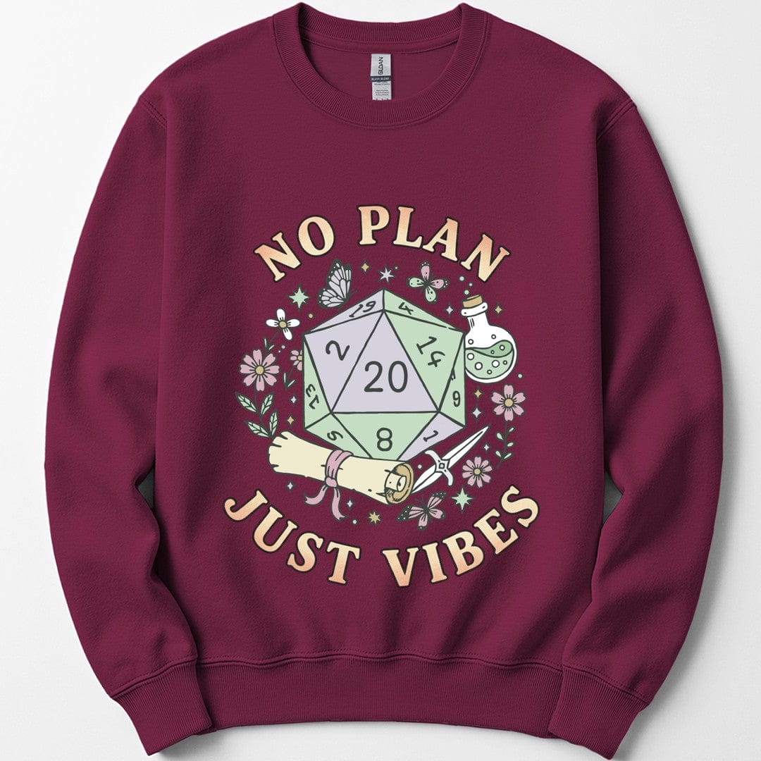 Printify Sweatshirt Maroon / S No Plan Just Vibes D&D Sweatshirt