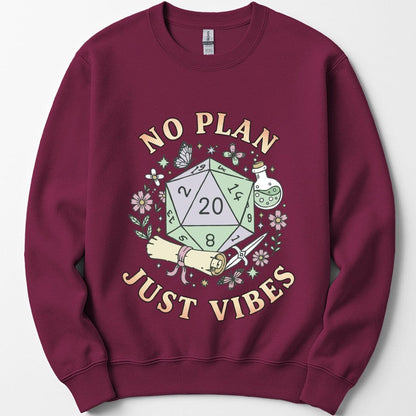 Printify Sweatshirt Maroon / S No Plan Just Vibes D&D Sweatshirt