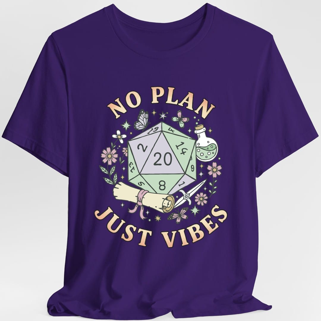 Printify T-Shirt Purple / S No Plan Just Vibes D&D T-Shirt
