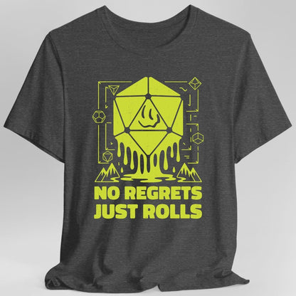 Printify T-Shirt Dark Heather Grey / S No Regrets Just Rolls D20 T-Shirt