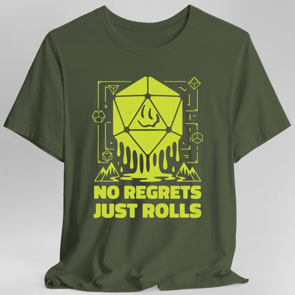 Printify T-Shirt Military Green / S No Regrets Just Rolls D20 T-Shirt