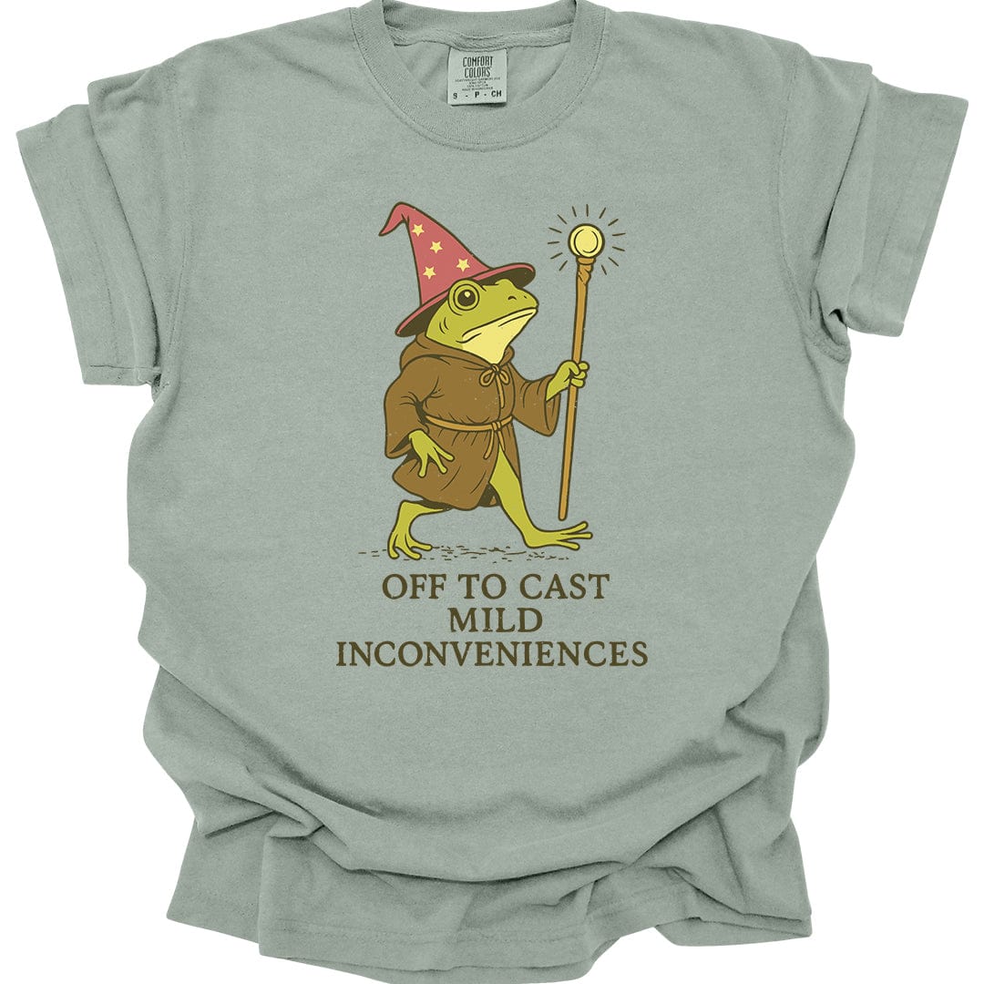 Printify T-Shirt Bay / S Off to Cast Mild Inconveniences – Wizard Frog T-Shirt - Comfort Colors