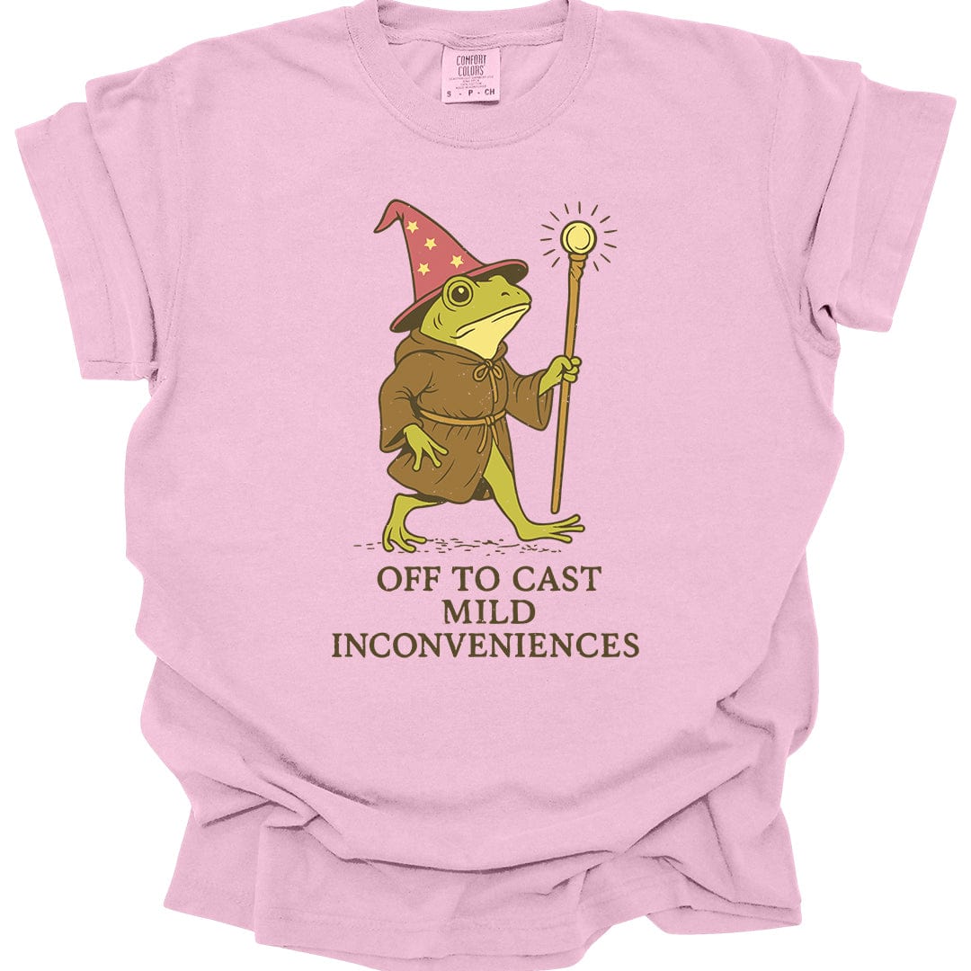 Printify T-Shirt Blossom / S Off to Cast Mild Inconveniences – Wizard Frog T-Shirt - Comfort Colors