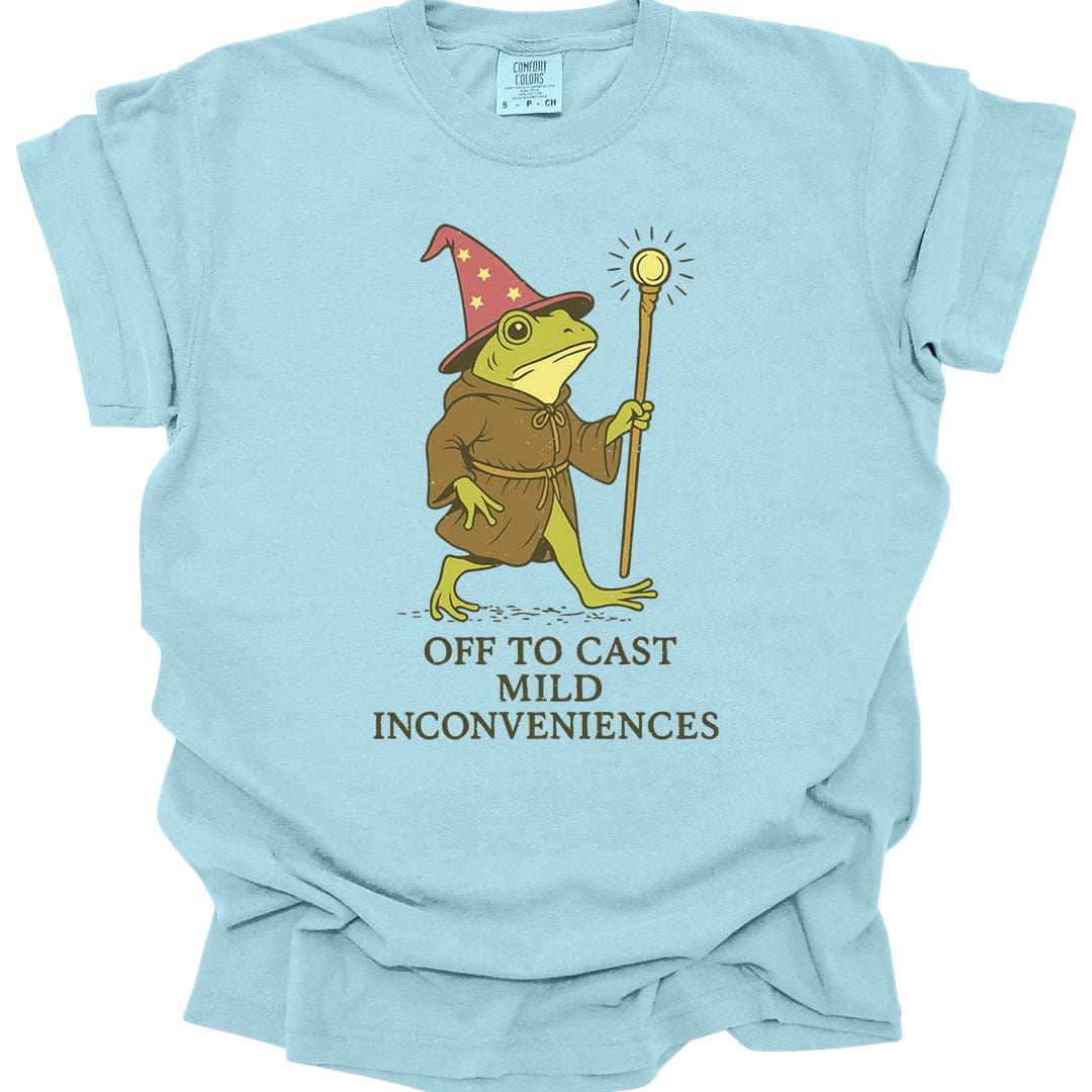Printify T-Shirt Chambray / S Off to Cast Mild Inconveniences – Wizard Frog T-Shirt - Comfort Colors