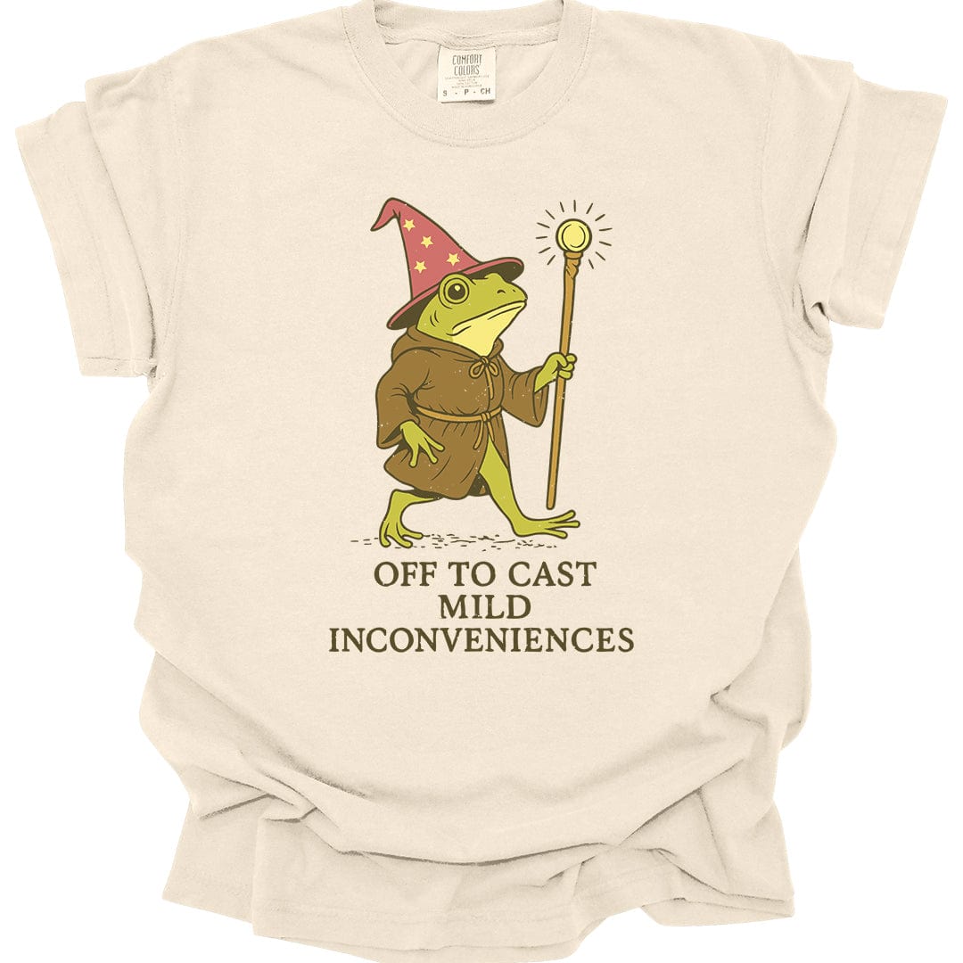 Printify T-Shirt Ivory / S Off to Cast Mild Inconveniences – Wizard Frog T-Shirt - Comfort Colors