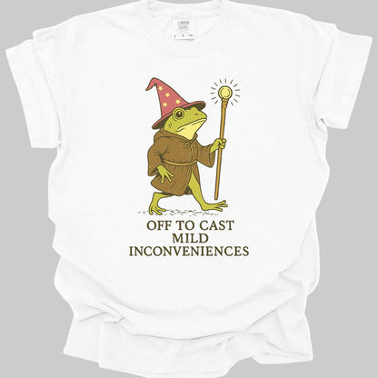 Printify T-Shirt White / S Off to Cast Mild Inconveniences – Wizard Frog T-Shirt - Comfort Colors