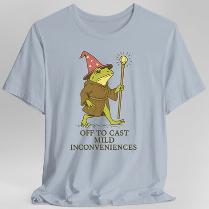 Printify T-Shirt Light Blue / S Off to Cast Mild Inconveniences – Wizard Frog T-Shirt