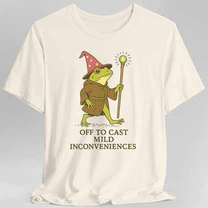 Printify T-Shirt Natural / S Off to Cast Mild Inconveniences – Wizard Frog T-Shirt
