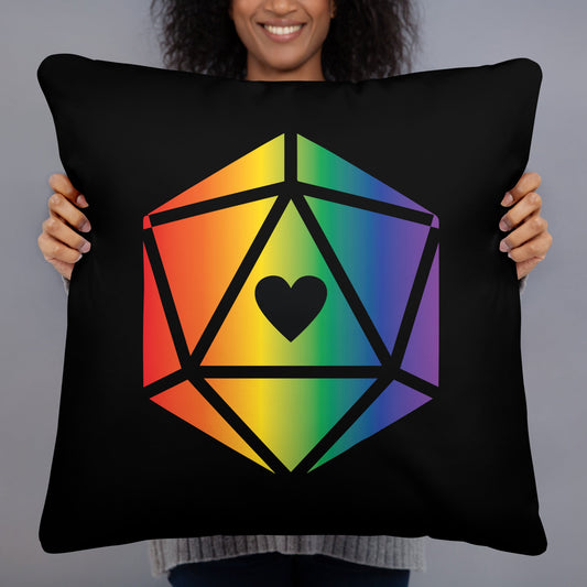 Rainbow D20 Pillow - RPG Pride Pillow 22″×22″