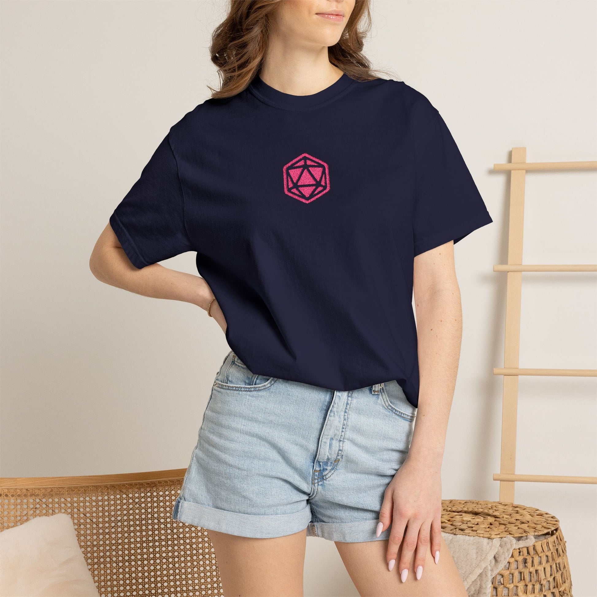 Printify T-Shirt Pink D20 Embroidery T-Shirt - Comfort Colors