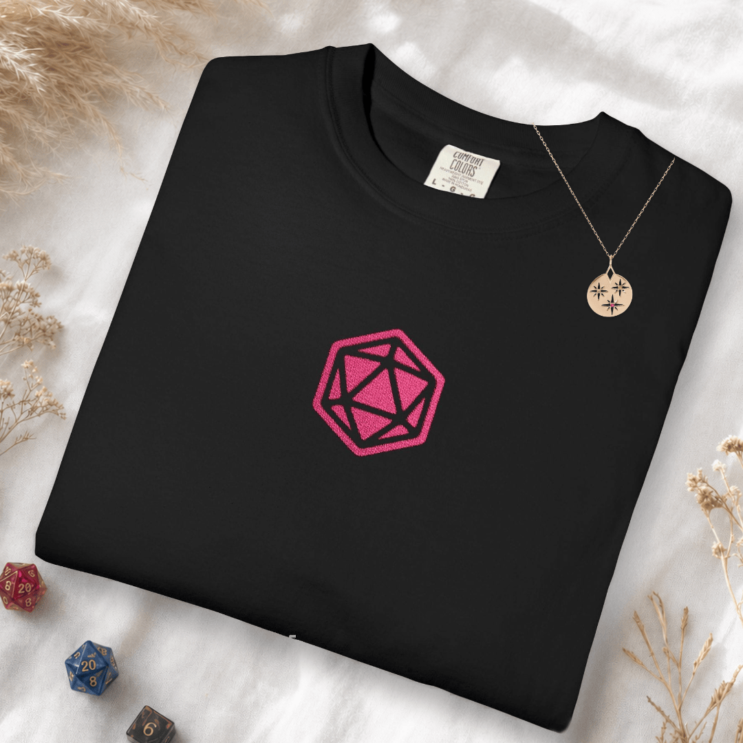 Printify T-Shirt Black / S Pink D20 Embroidery T-Shirt - Comfort Colors