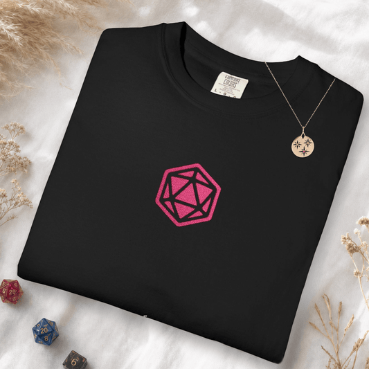 Printify T-Shirt Black / S Pink D20 Embroidery T-Shirt - Comfort Colors