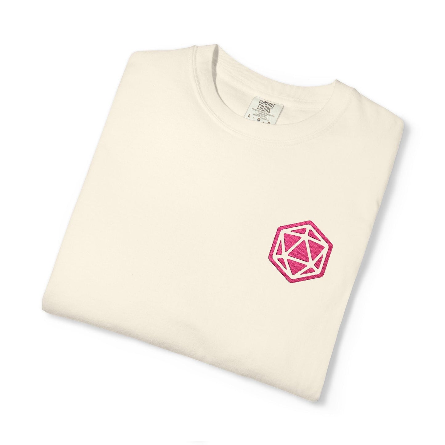 Printify T-Shirt Ivory / S Pink D20 Embroidery T-Shirt - Comfort Colors