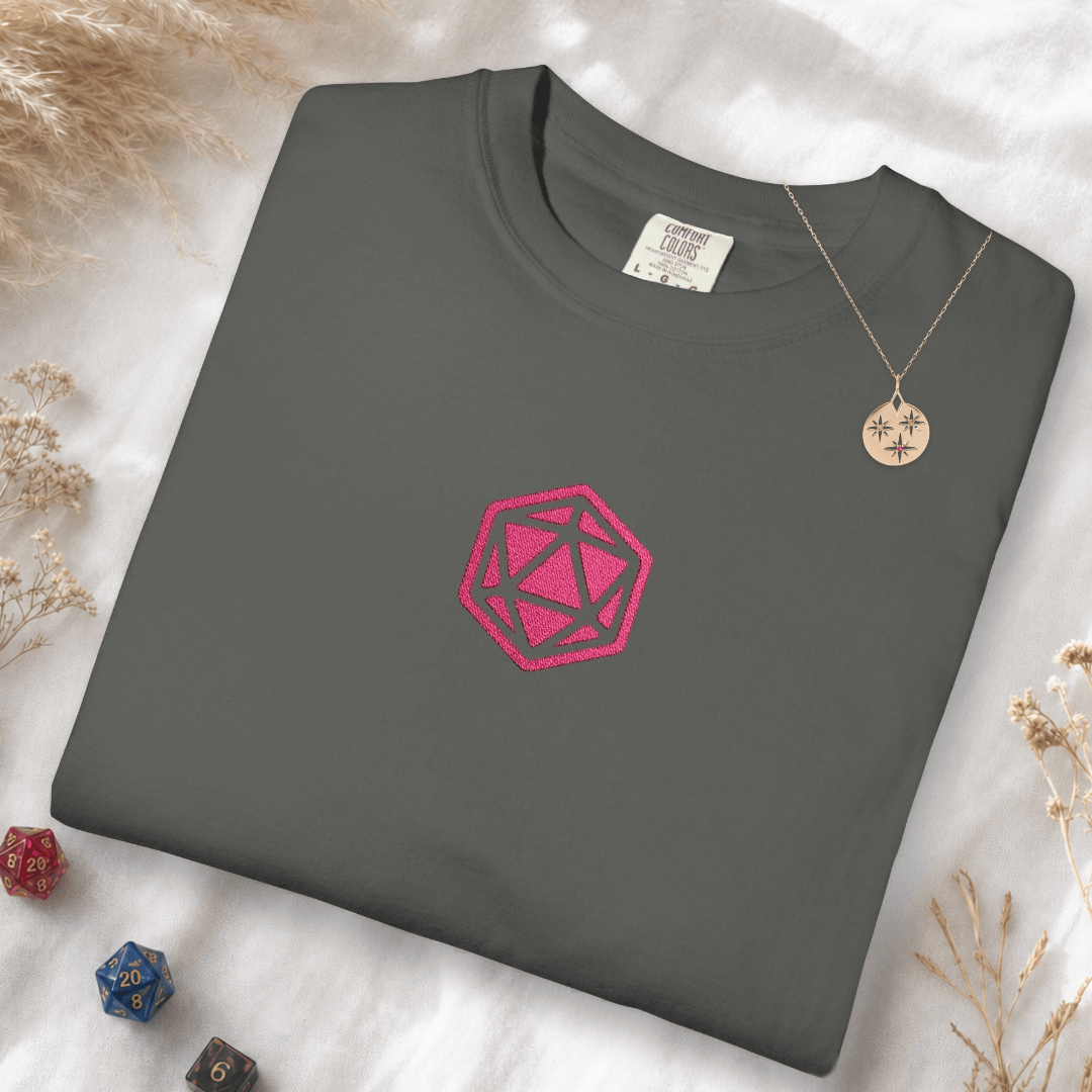 Printify T-Shirt Pepper / S Pink D20 Embroidery T-Shirt - Comfort Colors
