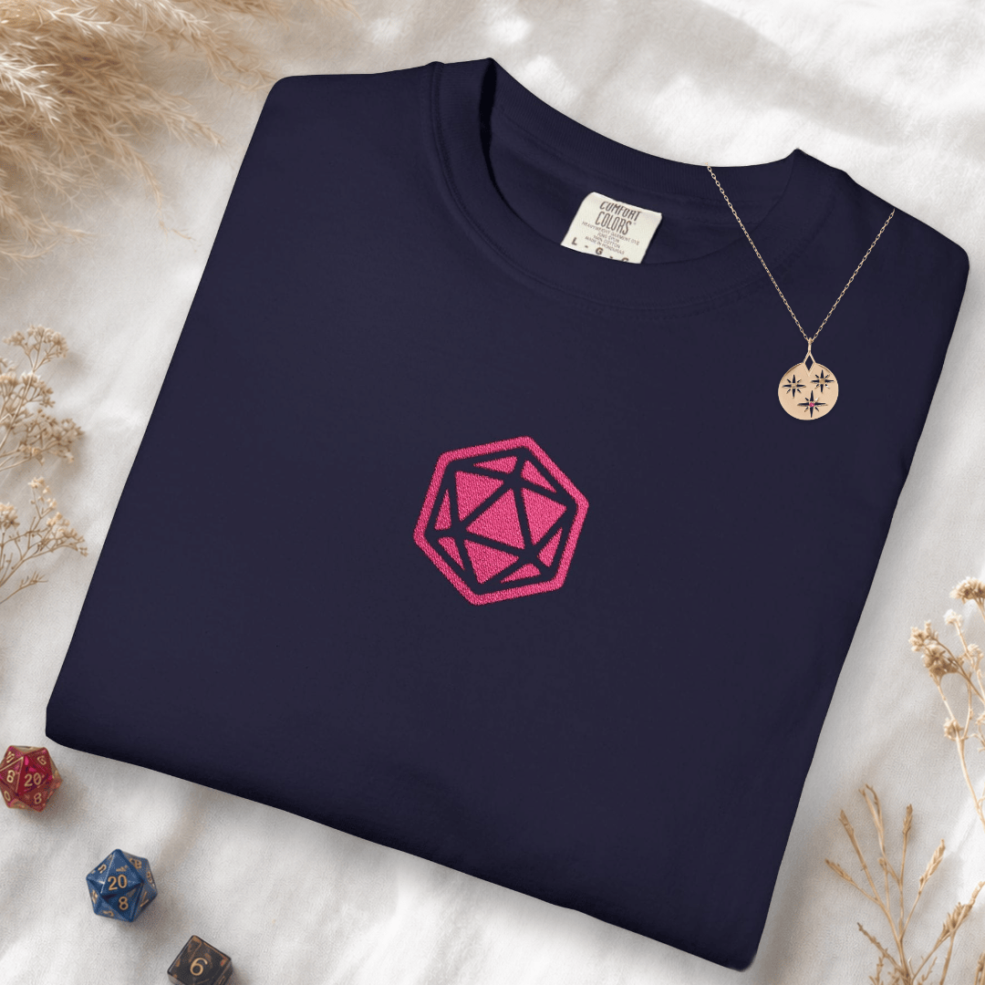 Printify T-Shirt True Navy / S Pink D20 Embroidery T-Shirt - Comfort Colors