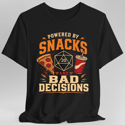 Printify T-Shirt Black / S Powered By Snacks And Bad Decisions T-Shirt