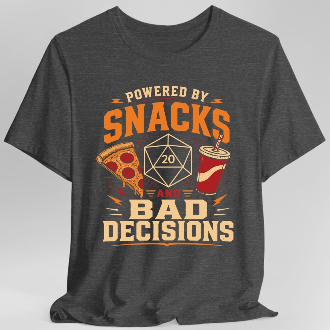 Printify T-Shirt Dark Heather / S Powered By Snacks And Bad Decisions T-Shirt