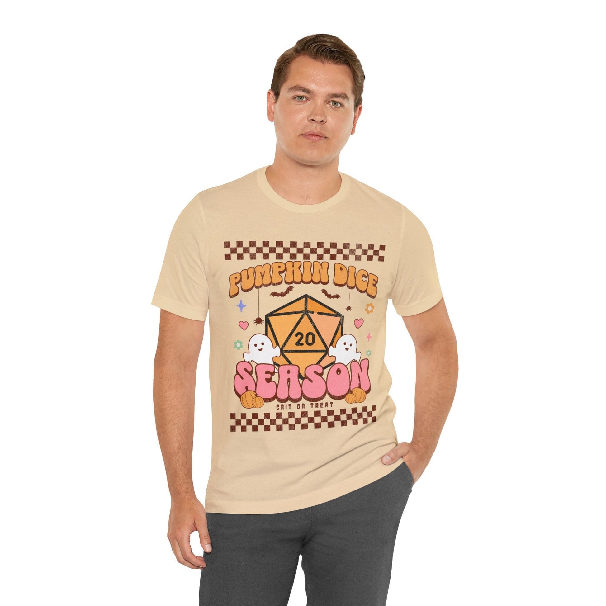 Printify T-Shirt Pumpkin Dice Season Retro Groovy T-shirt