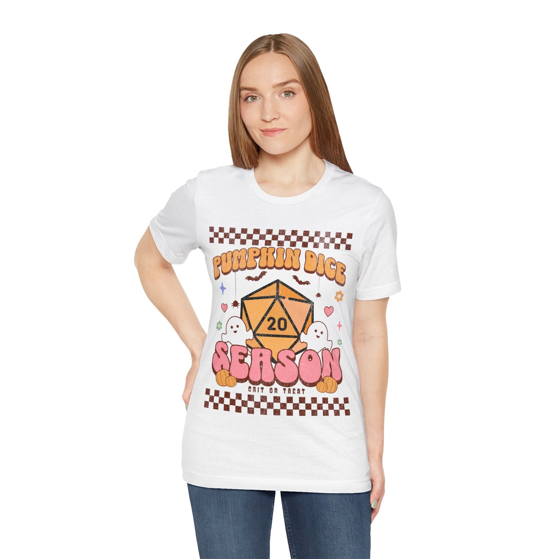 Printify T-Shirt Pumpkin Dice Season Retro Groovy T-shirt