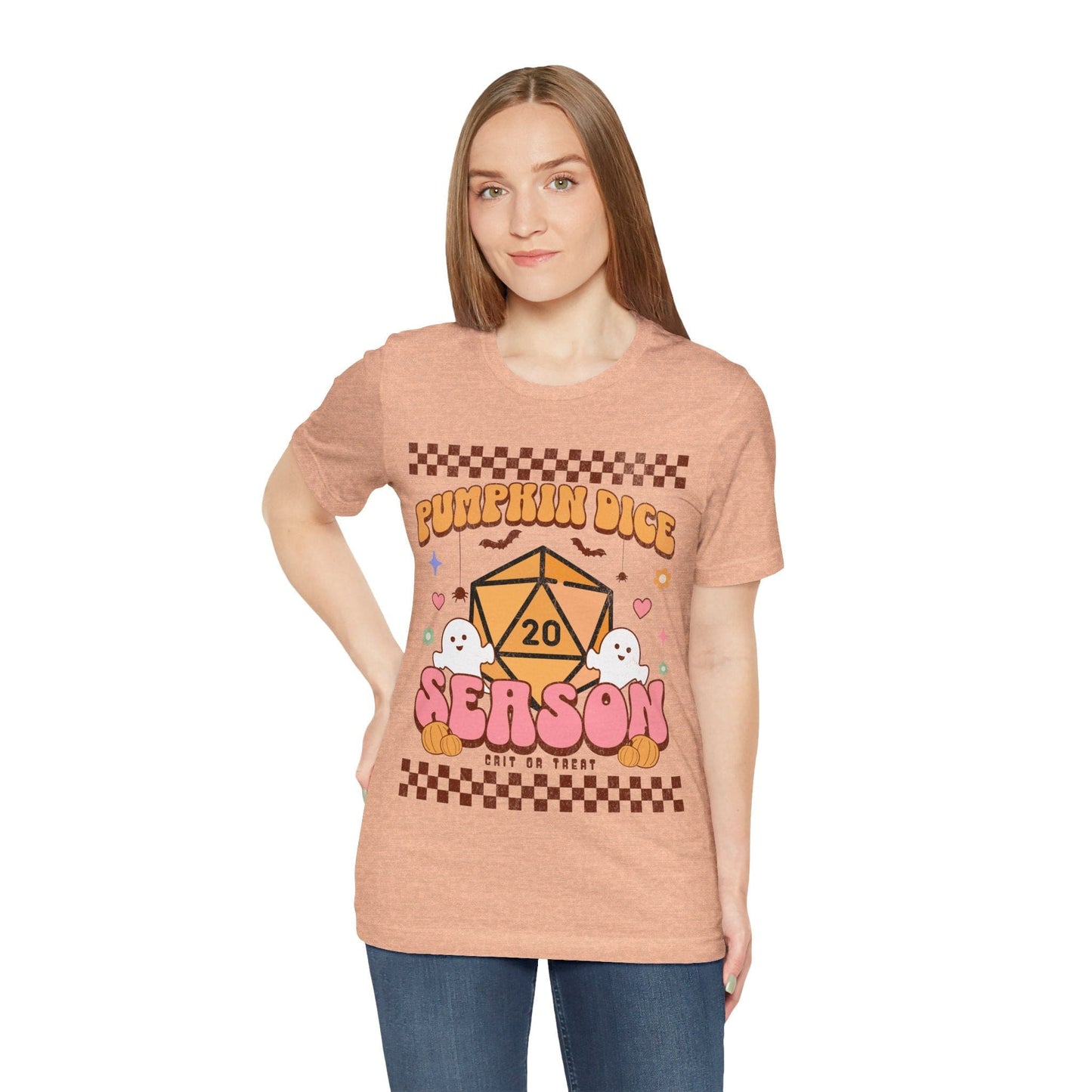 Printify T-Shirt Pumpkin Dice Season Retro Groovy T-shirt